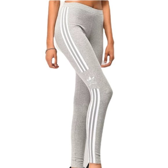 ADIDAS Grey Trefoil Tight Three Stripe Leggings Pants Yoga XS 0-2 NWT - Picture 5 of 7